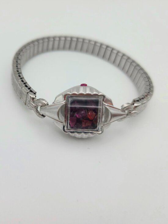 Bulova Jewelry - Upcycled Vintage 1954 Bulova Reliquary Bracelet-Almandine Garnets-Faceted Ruby